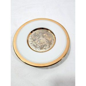 The Art of Chokin Japan Bird Flowers Plate Gilded with Gold Silver Unique